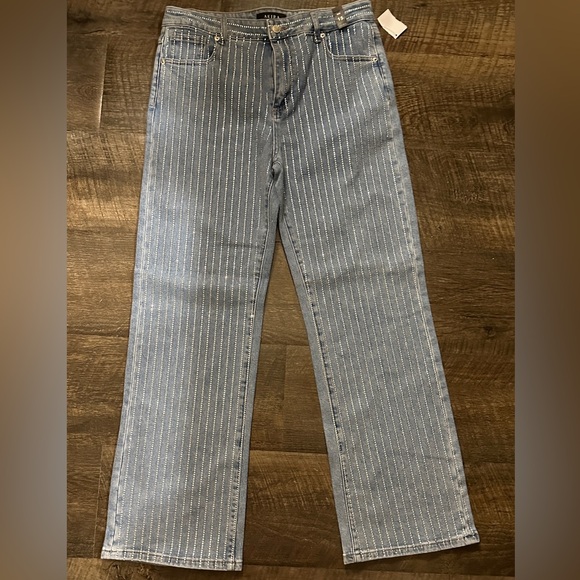 NEW ~ Pinstipe Rhinestone Jeans - Size - 15 - Picture 2 of 3